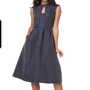 Kay Unger Lela Midi Dress: Paisley jacquard with keyhole, midi skirt & pockets.